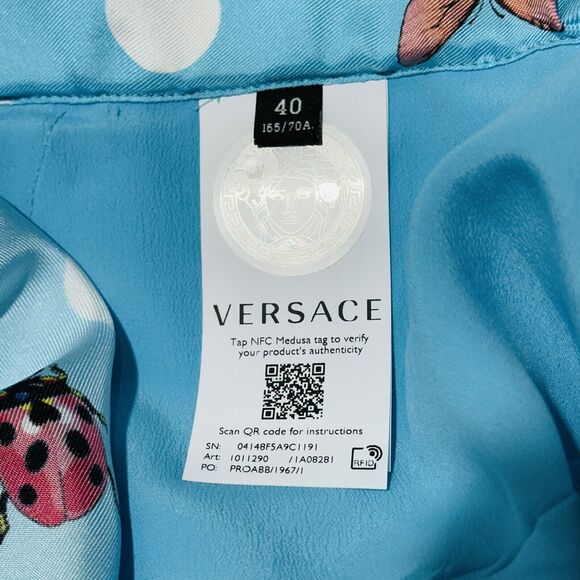 Versace Pants IT 40 US 4 Blue Butterflies Polka Dot Silk Wide-Leg NWT $1,825 - Picture 13 of 16